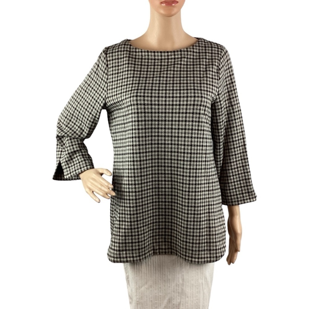 J. Jill Ponte Knit Top Size S Gray Black Plaid